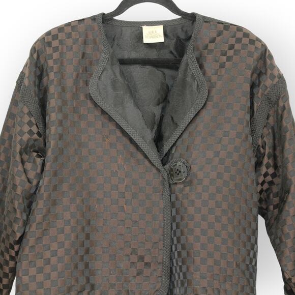 Karol Richardson Brocade Jacket Reversible Black Brown Floral Checked - Picture 2 of 12